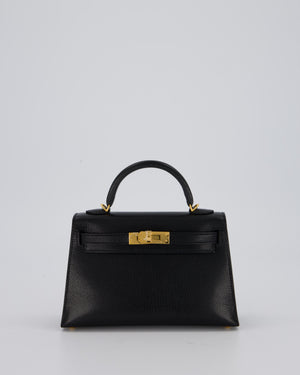 Hermès Mini Kelly II Sellier Bag Black Chevre Leather with Gold Hardware