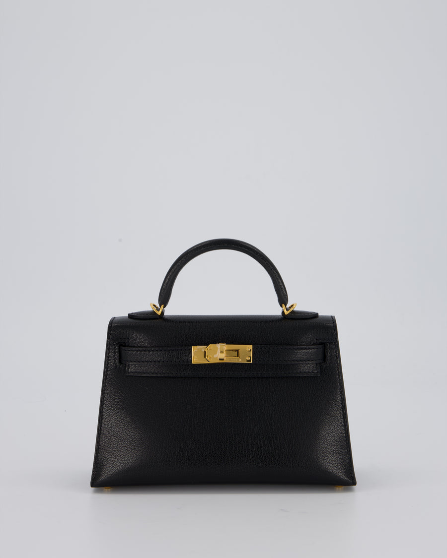 Hermès Mini Kelly II Sellier Bag Black Chevre Leather with Gold Hardware