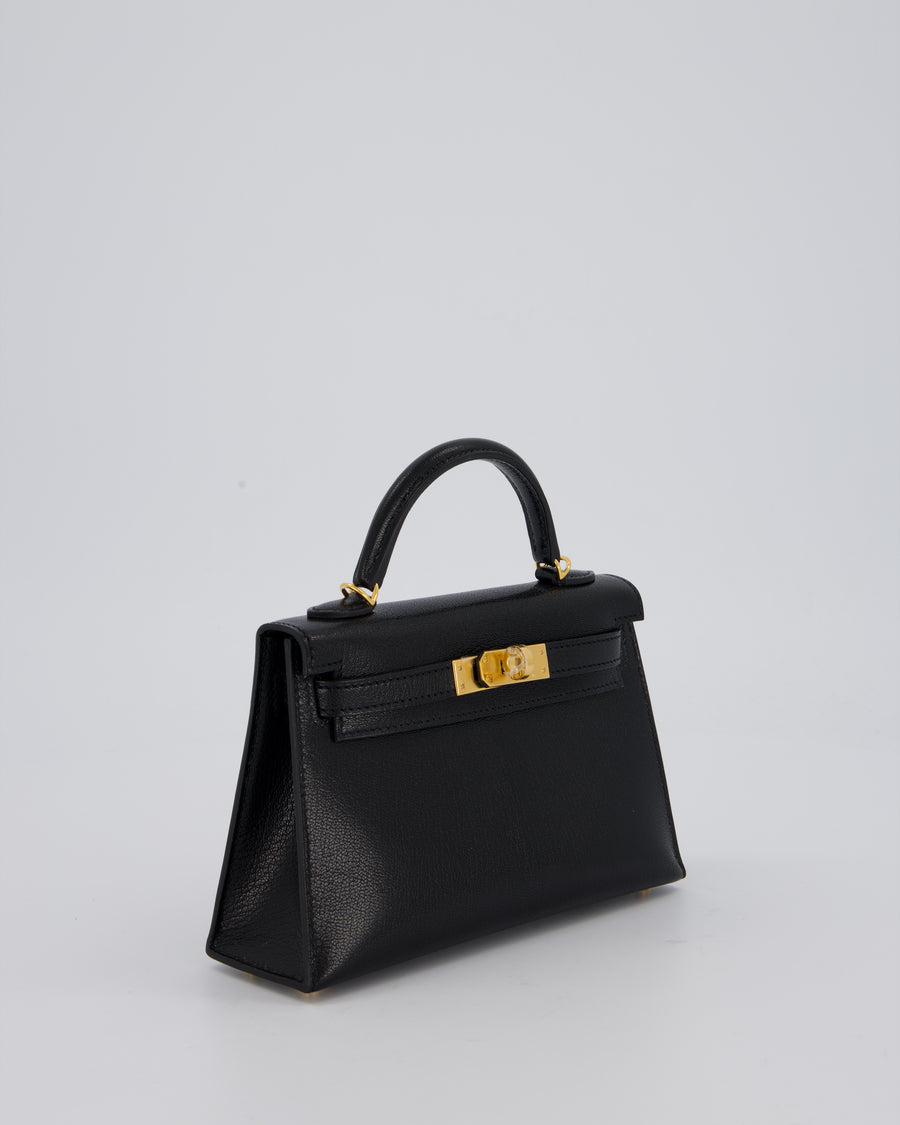 Hermès Mini Kelly II Sellier Bag Black Chevre Leather with Gold Hardware