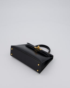 Hermès Mini Kelly II Sellier Bag Black Chevre Leather with Gold Hardware
