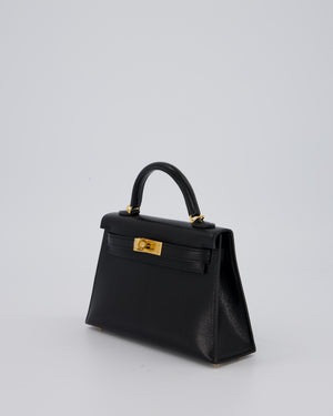 Hermès Mini Kelly II Sellier Bag Black Chevre Leather with Gold Hardware