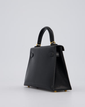 Hermès Mini Kelly II Sellier Bag Black Chevre Leather with Gold Hardware