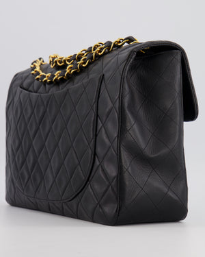 Chanel Vintage XL Maxi Single Flap Bag in Black Lambskin Leather with 24K Gold Hardware