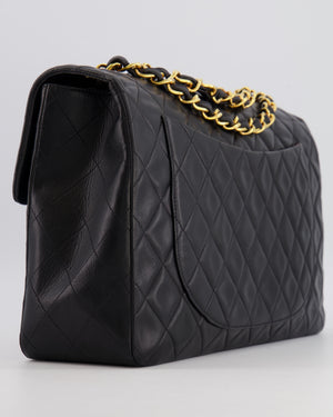 Chanel Vintage XL Maxi Single Flap Bag in Black Lambskin Leather with 24K Gold Hardware