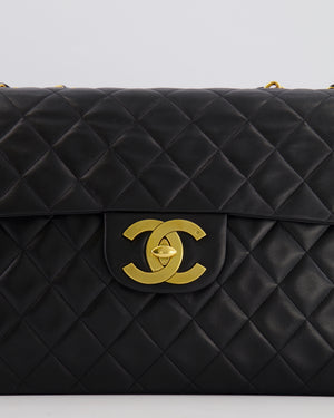 Chanel Vintage XL Maxi Single Flap Bag in Black Lambskin Leather with 24K Gold Hardware