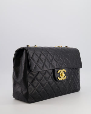 Chanel Vintage XL Maxi Single Flap Bag in Black Lambskin Leather with 24K Gold Hardware