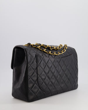 Chanel Vintage XL Maxi Single Flap Bag in Black Lambskin Leather with 24K Gold Hardware