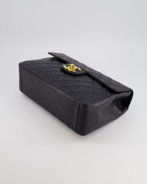 Chanel Vintage XL Maxi Single Flap Bag in Black Lambskin Leather with 24K Gold Hardware