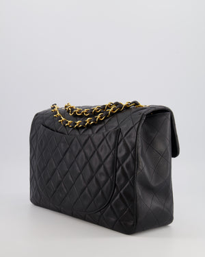 Chanel Vintage XL Maxi Single Flap Bag in Black Lambskin Leather with 24K Gold Hardware