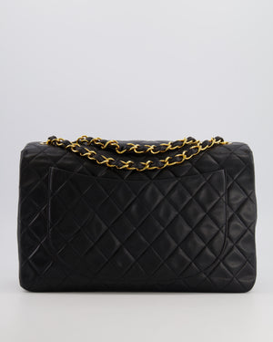 Chanel Vintage XL Maxi Single Flap Bag in Black Lambskin Leather with 24K Gold Hardware
