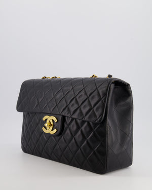 Chanel Vintage XL Maxi Single Flap Bag in Black Lambskin Leather with 24K Gold Hardware