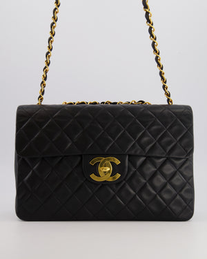 Chanel Vintage XL Maxi Single Flap Bag in Black Lambskin Leather with 24K Gold Hardware