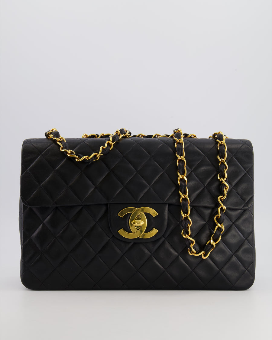 Chanel Vintage XL Maxi Single Flap Bag in Black Lambskin Leather with 24K Gold Hardware