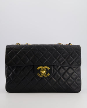 Chanel Vintage XL Maxi Single Flap Bag in Black Lambskin Leather with 24K Gold Hardware