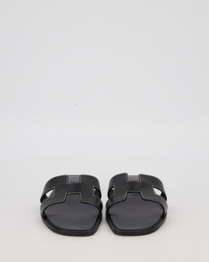 Hermès Oran Sandals in Noir Box Calf Leather Size EU 36.5