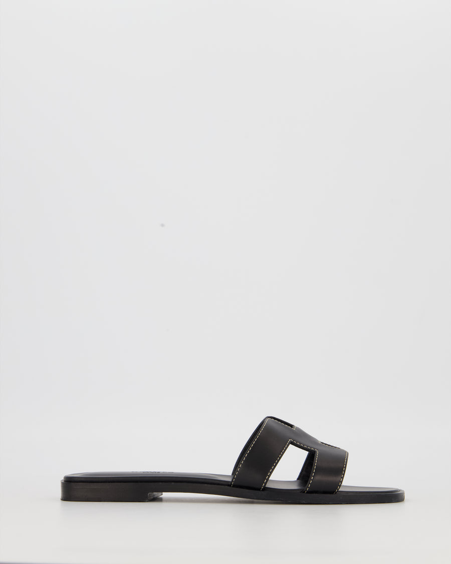Hermès Oran Sandals in Noir Box Calf Leather Size EU 36.5