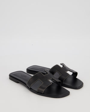 Hermès Oran Sandals in Noir Box Calf Leather Size EU 36.5