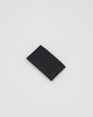 Chanel by Matthieu Blazy Black Small Grained Goatskin Card Holder with Gold Hardware and Pink Enamel Apple Motif