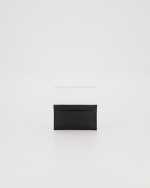 Chanel by Matthieu Blazy Black Small Grained Goatskin Card Holder with Gold Hardware and Pink Enamel Apple Motif