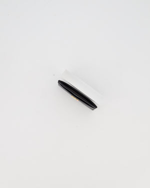 Chanel by Matthieu Blazy Black Small Grained Goatskin Card Holder with Gold Hardware and Pink Enamel Apple Motif