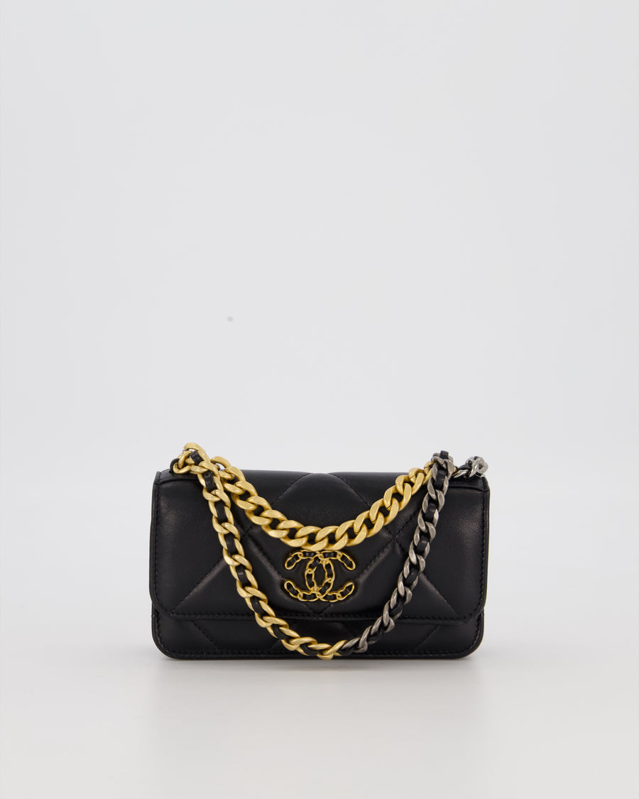 Chanel 19 Black Wallet On Chain in Lambskin Leather with Mixed Gold Hardware