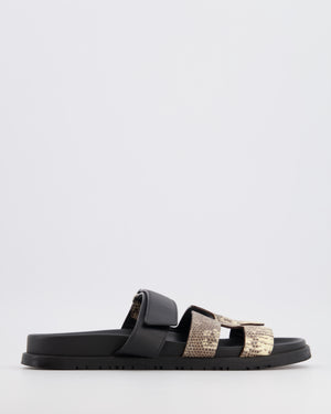 Hermès Chypre Sandals in Noir Calfskin and Ombre Lizard Leather Size EU 41