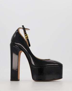 Valentino Tan-Go Platform Pumps in Black Patent Leather with Gold Logo Detail Size EU 40