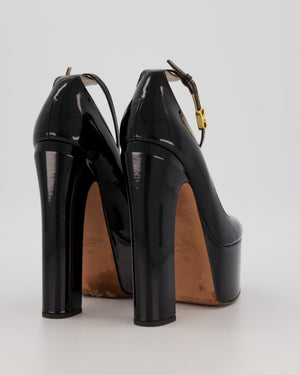 Valentino Tan-Go Platform Pumps in Black Patent Leather with Gold Logo Detail Size EU 40