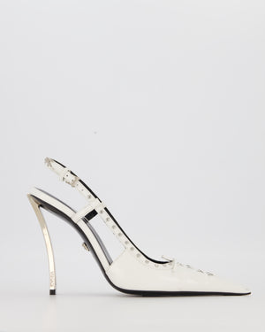 Versace Slingback Pumps in White Leather with Studs and Lace Up Detail Size EU 40