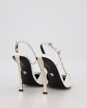 Versace Slingback Pumps in White Leather with Studs and Lace Up Detail Size EU 40