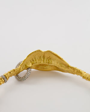 Schiaparelli Brushed Gold Surrealist Lips Choker with Molded Mouth Centerpiece and Crystal Embellished Piercing and Ring Details