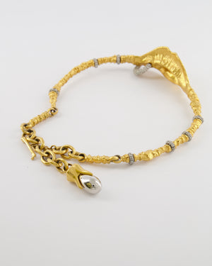 Schiaparelli Brushed Gold Surrealist Lips Choker with Molded Mouth Centerpiece and Crystal Embellished Piercing and Ring Details