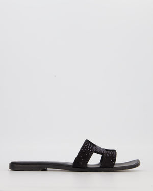 Hermès Oran Sandals in Noir Suede Goatskin with Rhinestone Detail Size EU 40