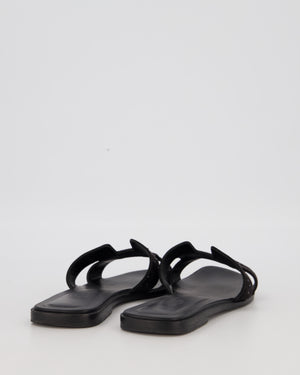 Hermès Oran Sandals in Noir Suede Goatskin with Rhinestone Detail Size EU 40