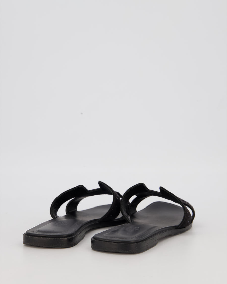 Hermès Oran Sandals in Noir Suede Goatskin with Rhinestone Detail Size EU 40