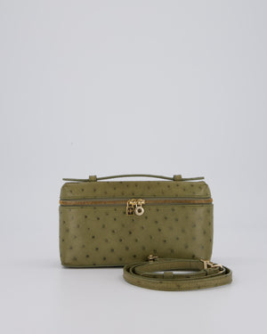 Loro Piana Extra Pocket L19 Bag in Olive Green Ostrich Leather with Gold Hardware