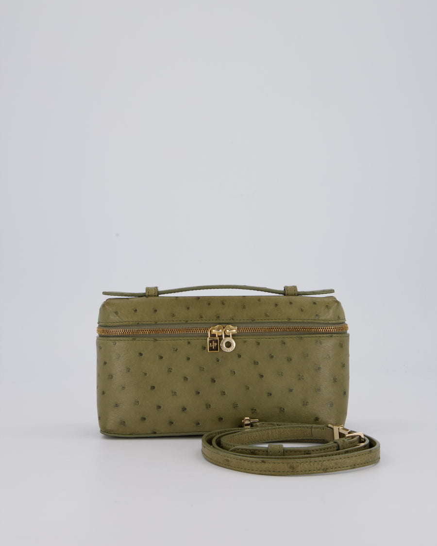 Loro Piana Extra Pocket L19 Bag in Olive Green Ostrich Leather with Gold Hardware