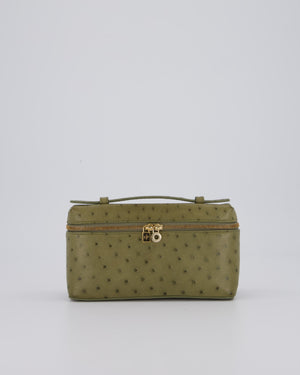 Loro Piana Extra Pocket L19 Bag in Olive Green Ostrich Leather with Gold Hardware