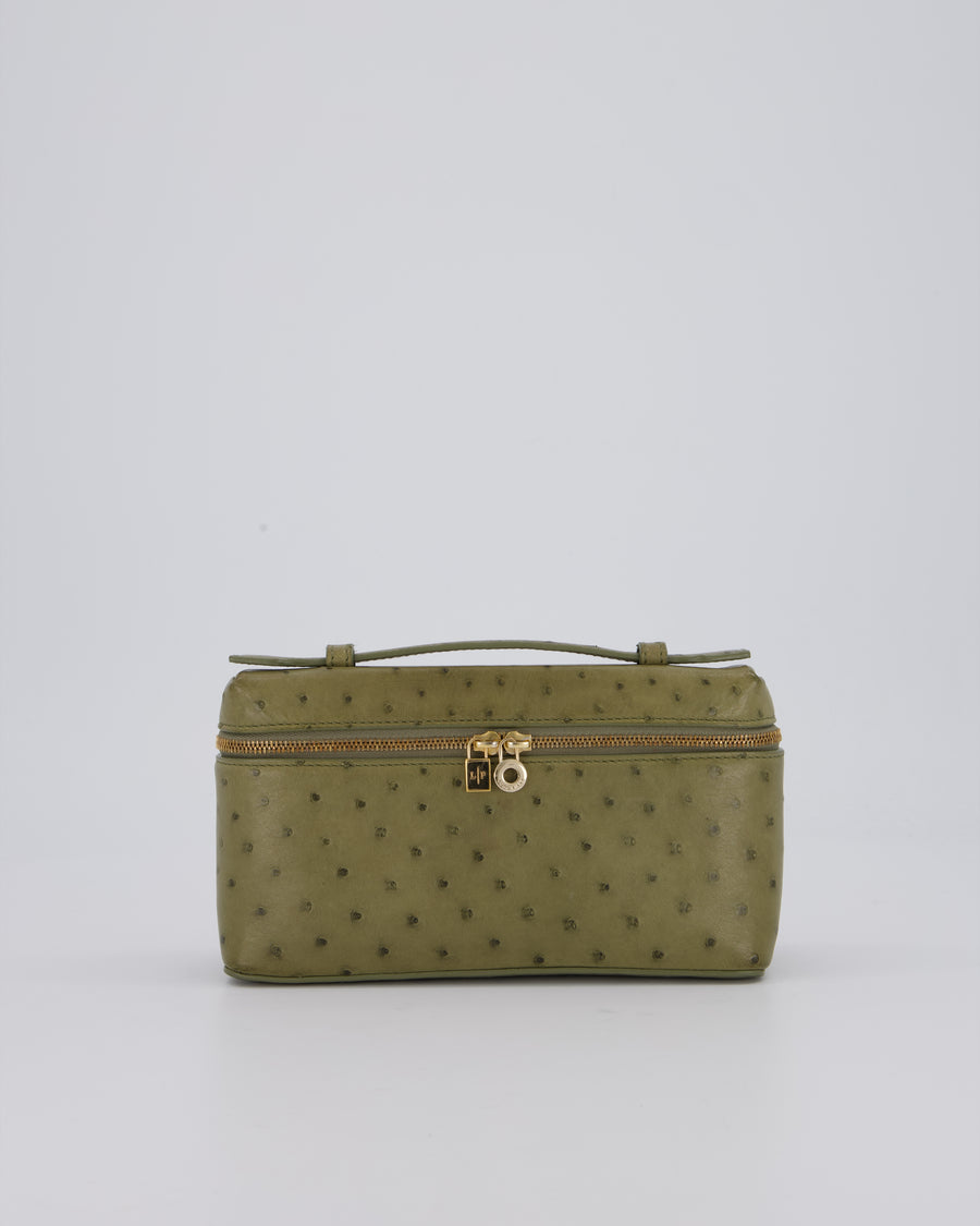 Loro Piana Extra Pocket L19 Bag in Olive Green Ostrich Leather with Gold Hardware