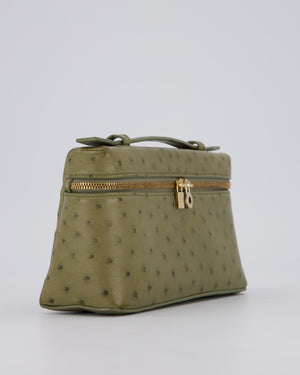 Loro Piana Extra Pocket L19 Bag in Olive Green Ostrich Leather with Gold Hardware