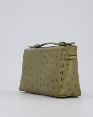 Loro Piana Extra Pocket L19 Bag in Olive Green Ostrich Leather with Gold Hardware