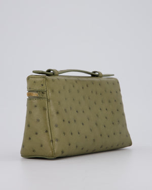 Loro Piana Extra Pocket L19 Bag in Olive Green Ostrich Leather with Gold Hardware