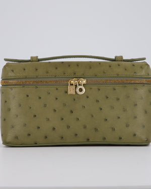 Loro Piana Extra Pocket L19 Bag in Olive Green Ostrich Leather with Gold Hardware