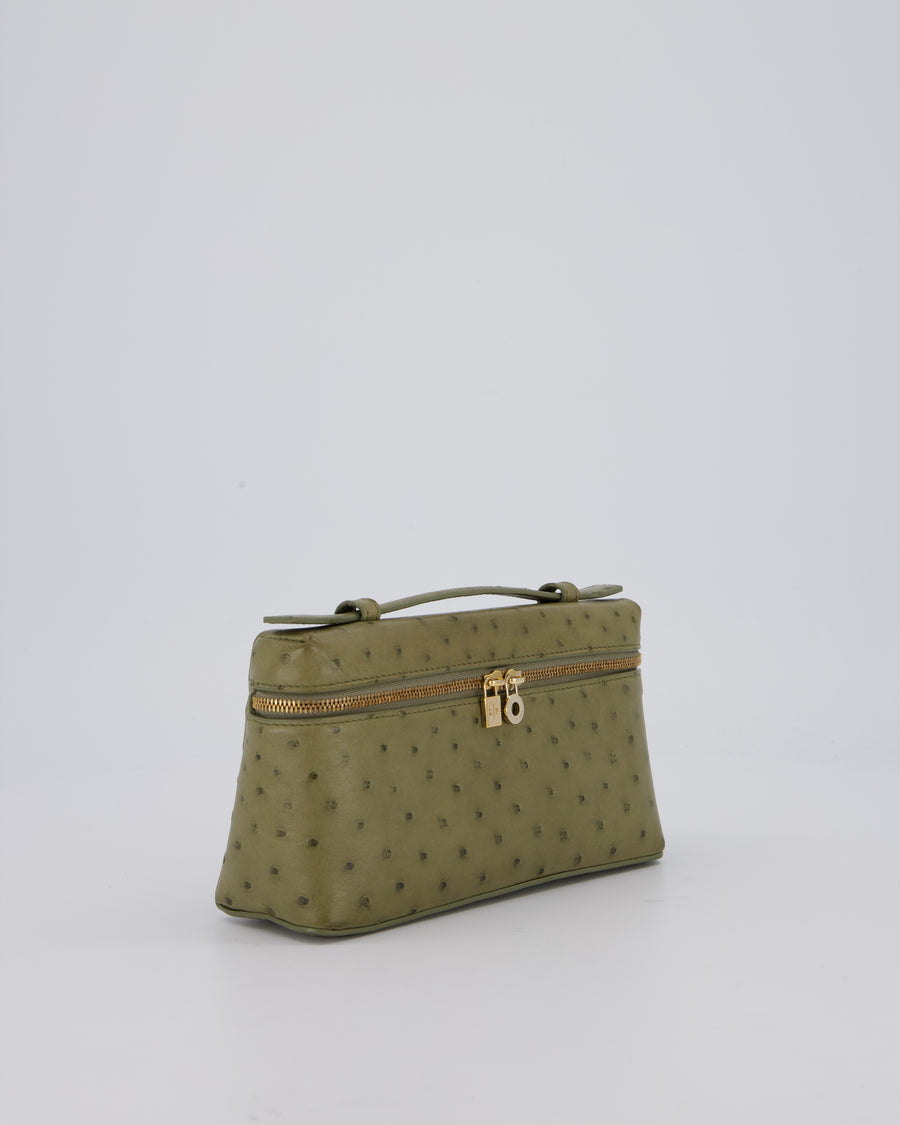 Loro Piana Extra Pocket L19 Bag in Olive Green Ostrich Leather with Gold Hardware