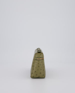 Loro Piana Extra Pocket L19 Bag in Olive Green Ostrich Leather with Gold Hardware