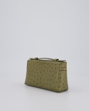 Loro Piana Extra Pocket L19 Bag in Olive Green Ostrich Leather with Gold Hardware