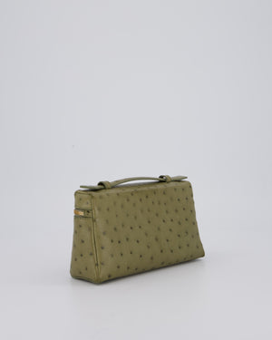 Loro Piana Extra Pocket L19 Bag in Olive Green Ostrich Leather with Gold Hardware