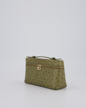 Loro Piana Extra Pocket L19 Bag in Olive Green Ostrich Leather with Gold Hardware