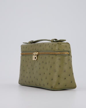 Loro Piana Extra Pocket L19 Bag in Olive Green Ostrich Leather with Gold Hardware