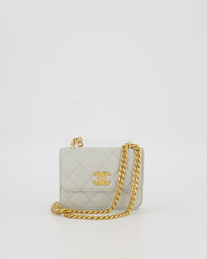 Chanel Mini Pearl Crush Wallet On Chain in Light Grey Quilted Lambskin Leather with Brushed Gold Hardware
